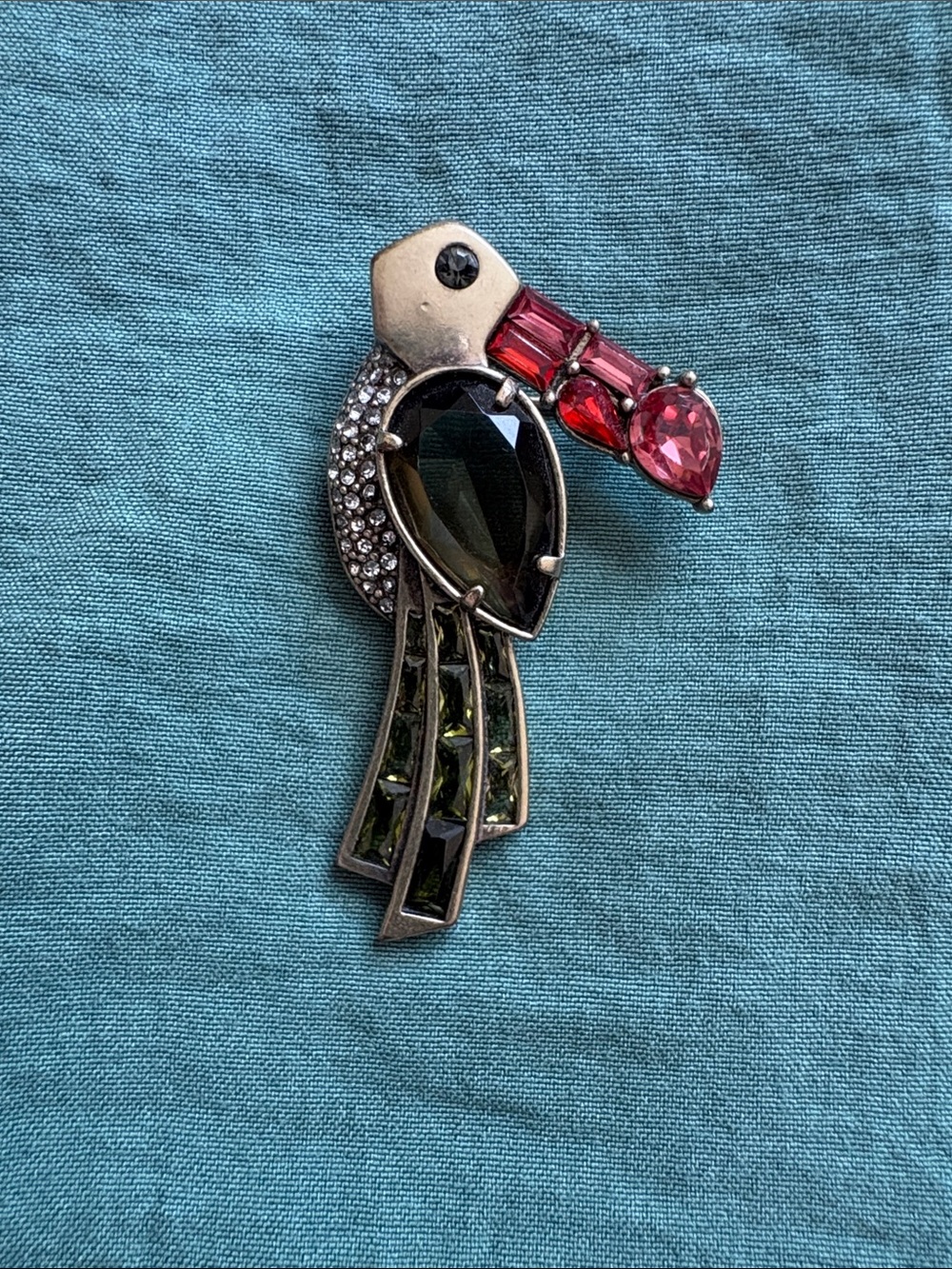 Banana Republic Parrot Brooch with Pink and Olive Stones